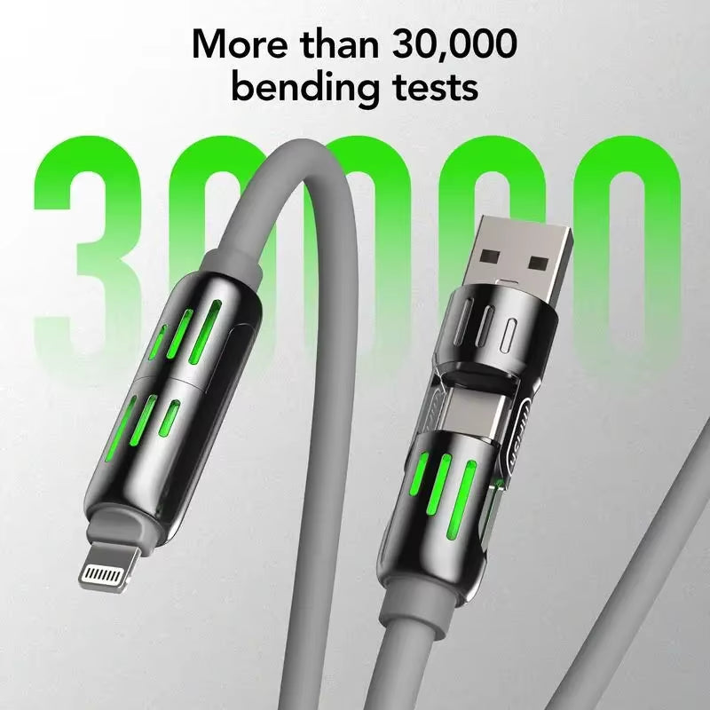 Usb、Type C, Lightning-Max 240W Fast Charging and Data Sync 4-In-1 Multi-Function USB Charging Cable for Iphone 16/15, Ipad
